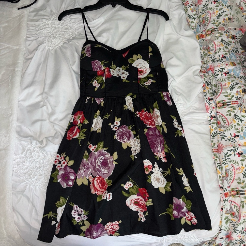 Floral Black Dress with Spaghetti Straps